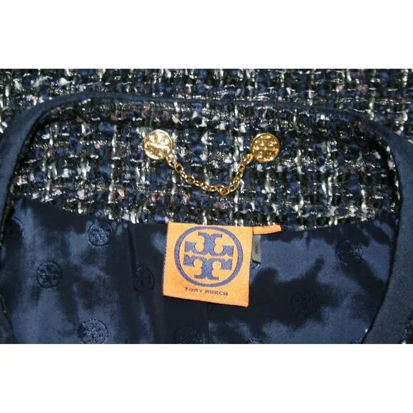 Tory Burch Annabelle Tweed Coat Jacket Blue Black Womens 10 Modern Heritage - Picture 5 of 14